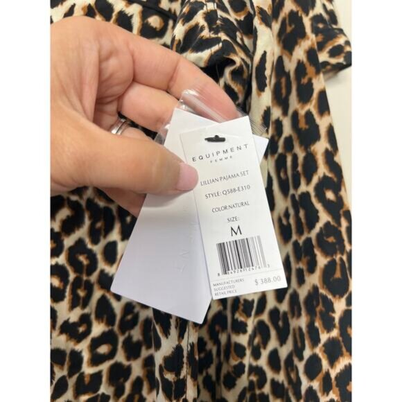 NWT Equipment Lillian Leopard Silk Pajama Set Long Sleeve Sleepwear Brown Size:M - Picture 7 of 8